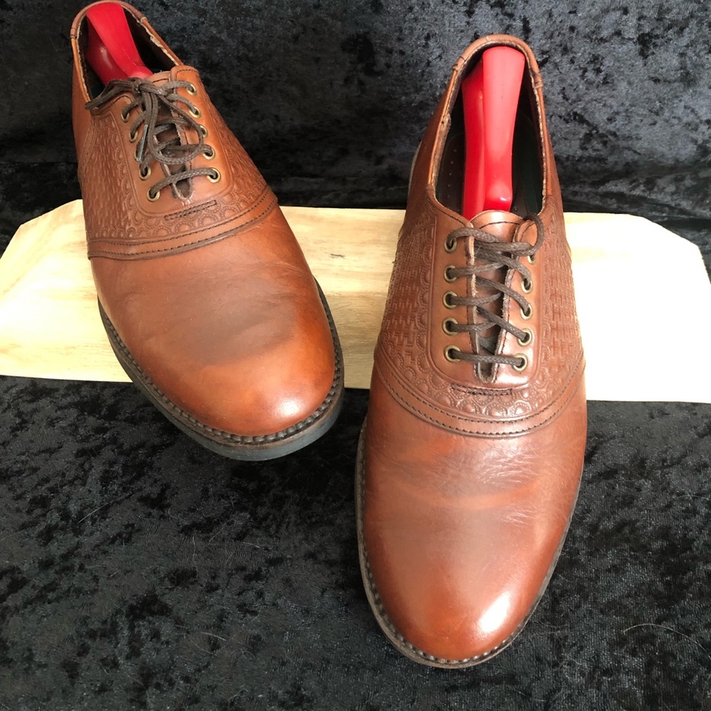 HS Trask Leather Weave Saddle Dress Shoe Oxford Brown, 8.5 M